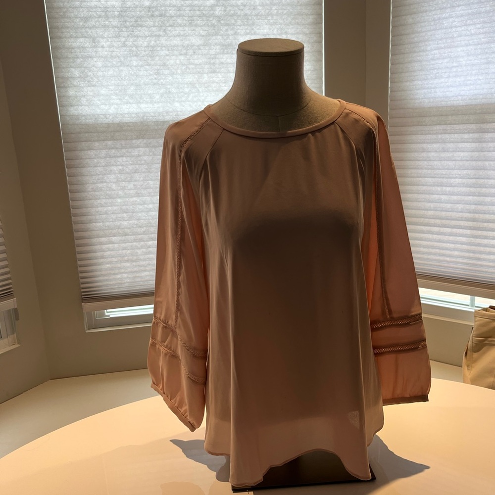 LOFT Pink and Cream Boxy 3/4 Sleeve Blouse